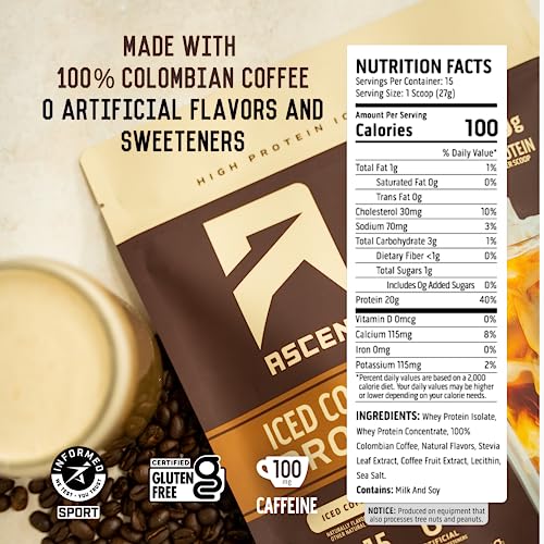 Iced Coffee Protein Powder, 20 g Protein & 100 mg Caffeine, 15 Servings A95664