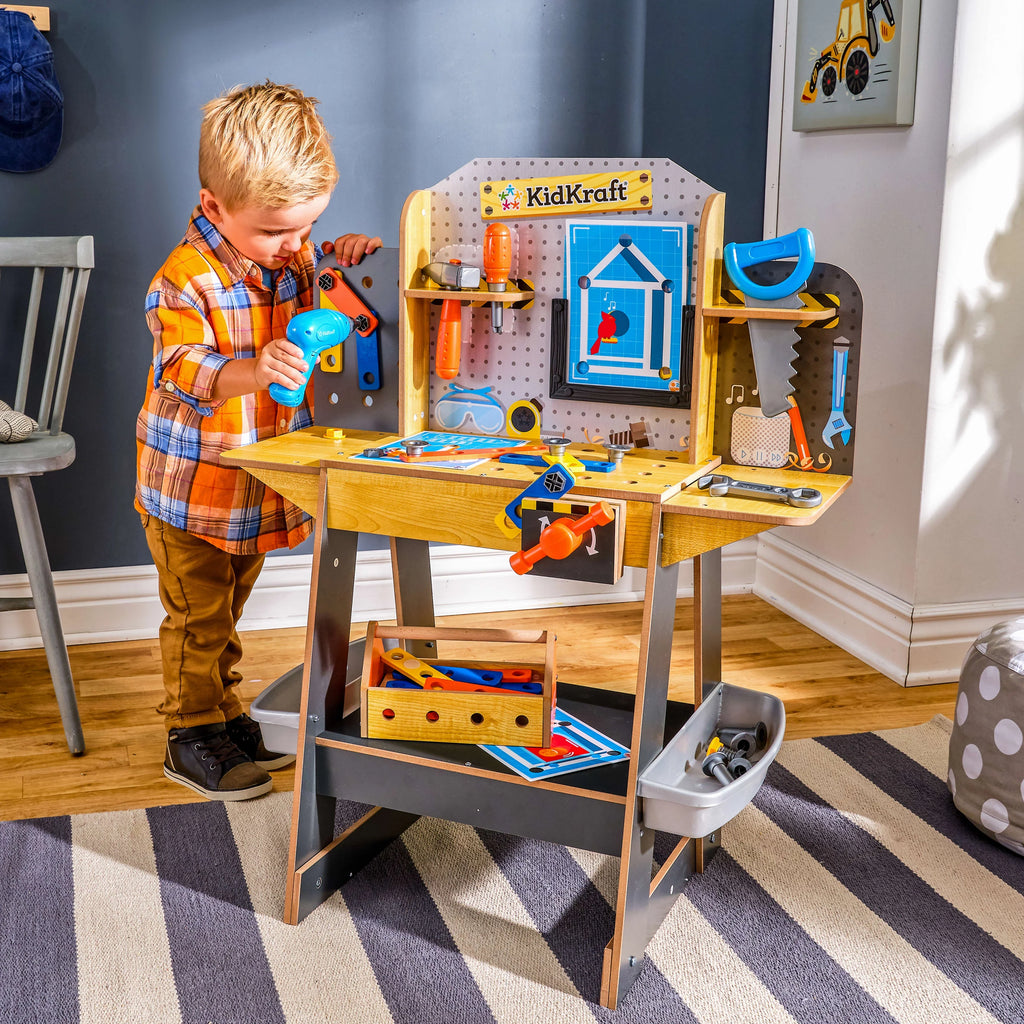 Wooden Play Workbench with 40+ Accessories and Working Drill Z3256