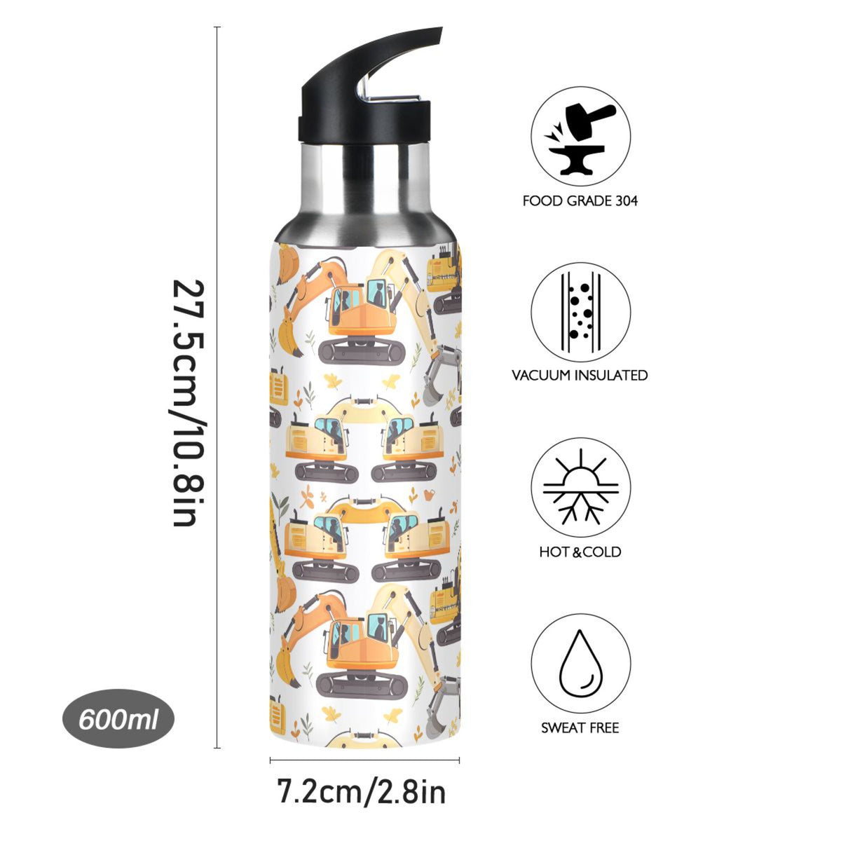 20 oz Insulated Stainless Steel Kids Water Bottle with Straw Lid J628