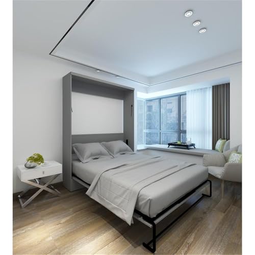 Queen Size Gray Solid Wood Murphy Wall Bed U8139