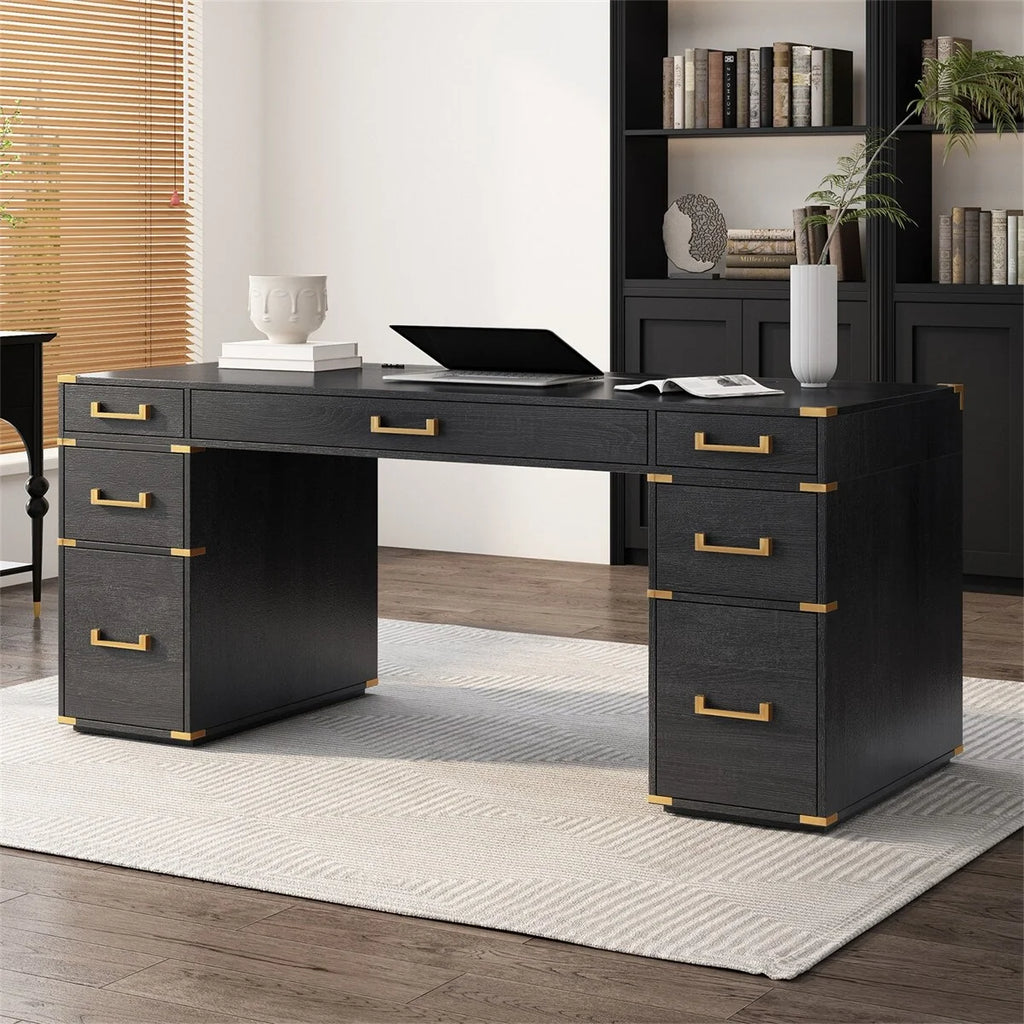 Black Executive Writing Desk with Drawers A879141
