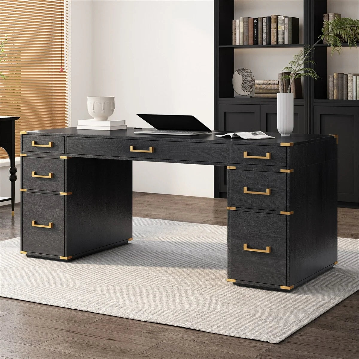 Black Executive Writing Desk with Drawers A879141