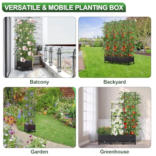 63" Large Metal Raised Garden Bed Planter Box with Trellis and Wheels V888