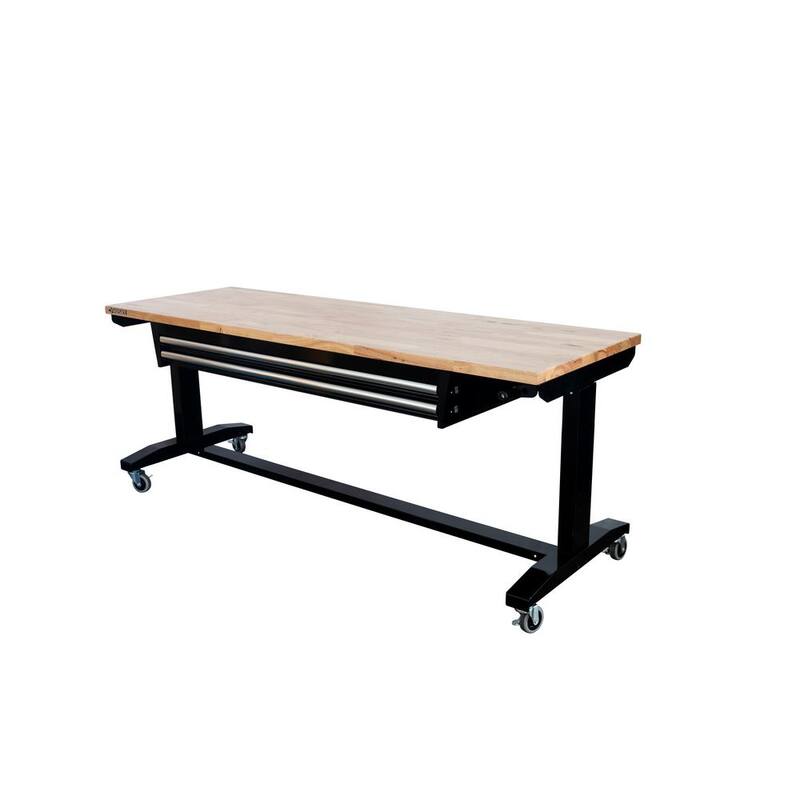 Adjustable Height Workbench Table with 2 Drawers in Black S410257