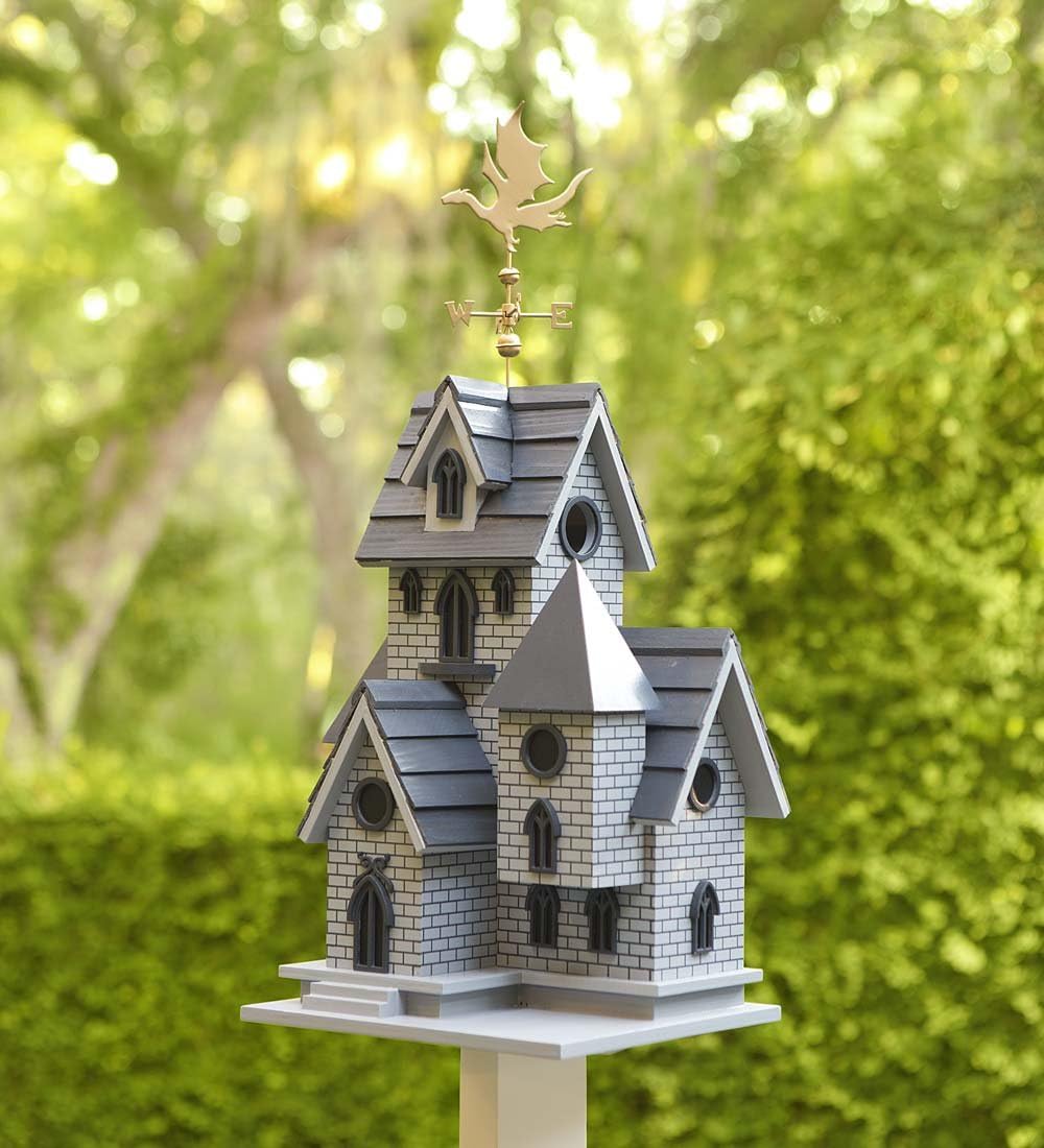 Gothic Castle Birdhouse with Metal Dragon Weathervane Y4352