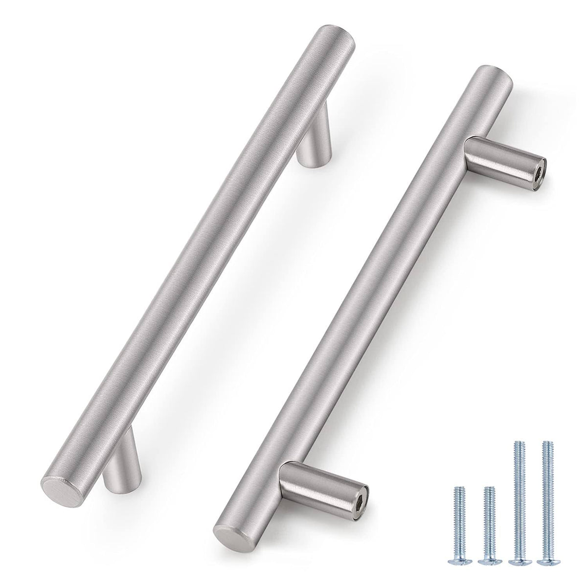 30 Pack 6-3/10" Hole Center Stainless Steel Euro T Bar Cabinet Pulls Satin Nickel K90690