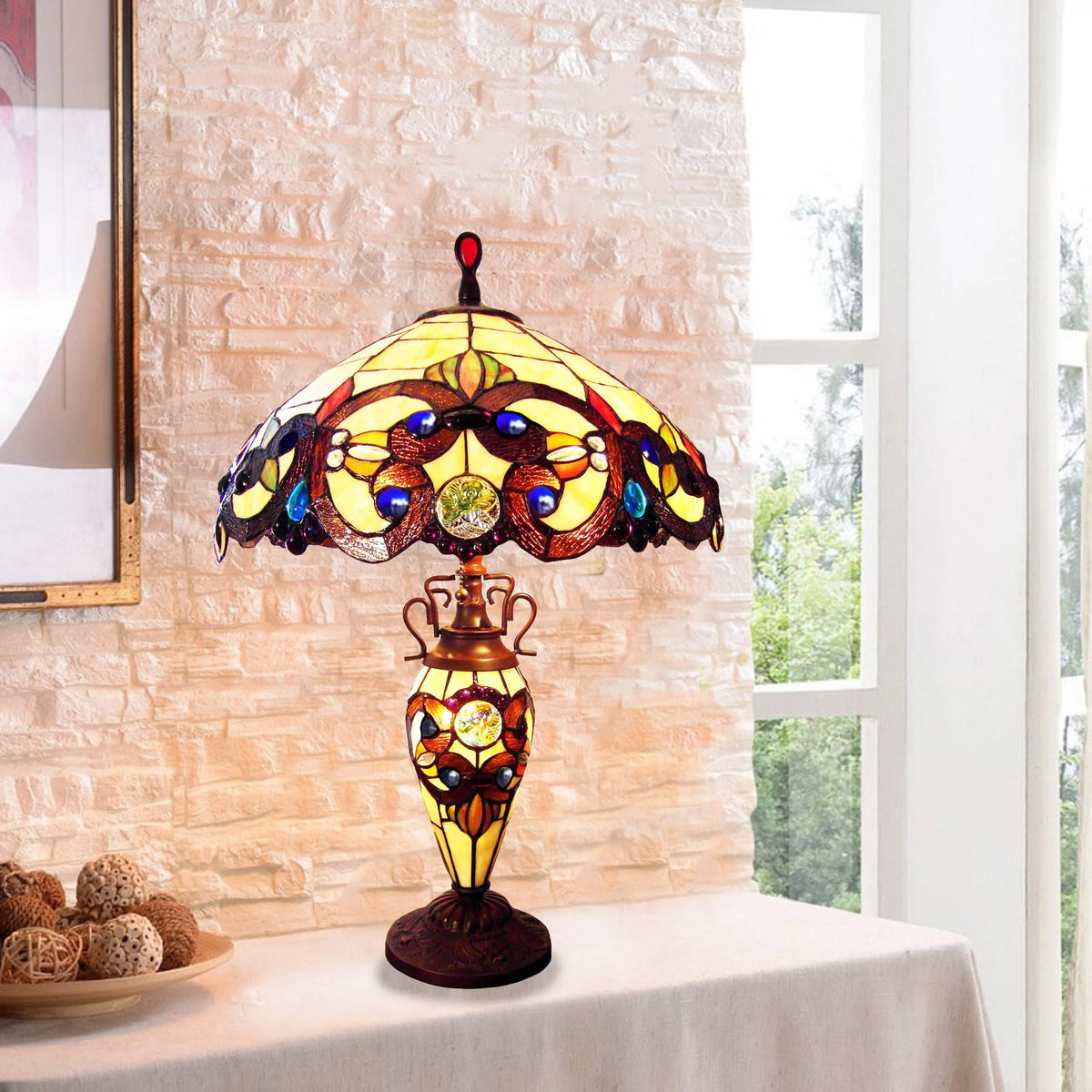 Victorian Tiffany-Style 3 Light Table Lamp 18" Wide P67837