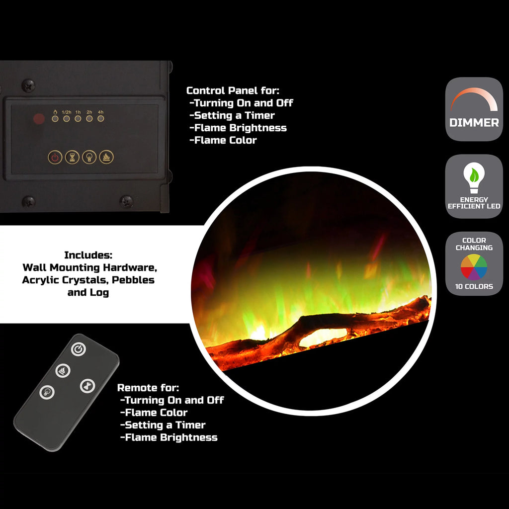 36-inch Wall Mount Curved Electric Fireplace with Remote J65273