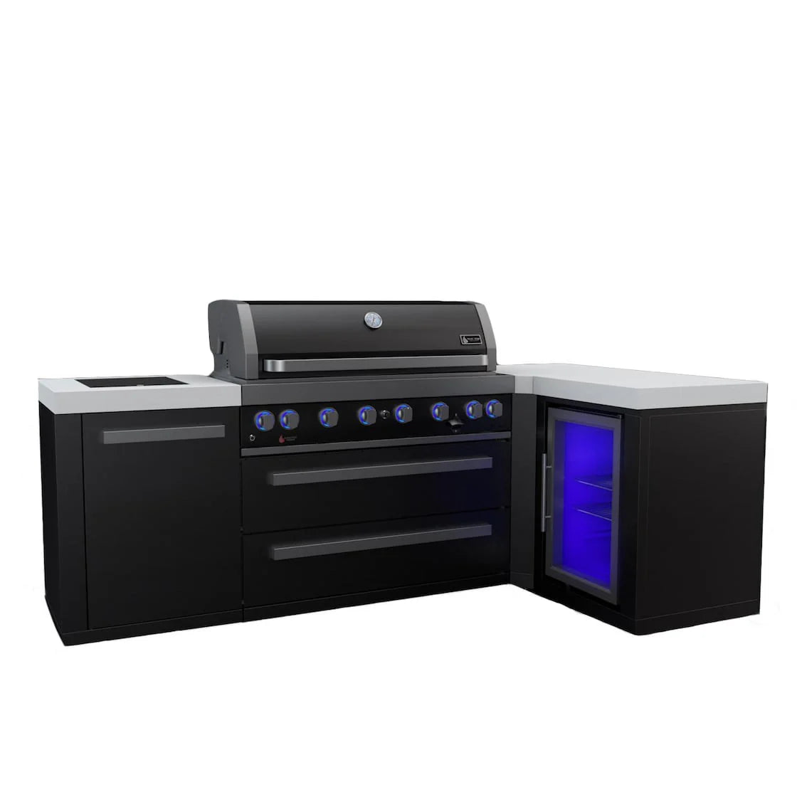 Black Stainless Steel Island Grill with 90 Degree Corner and Fridge Cabinet H833