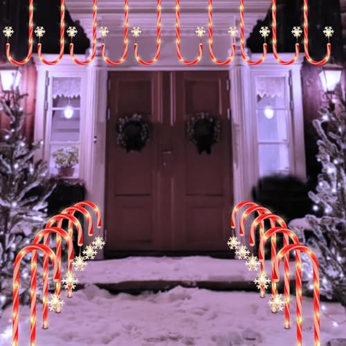 10 Pack Solar Christmas Candy Cane Lights D3064