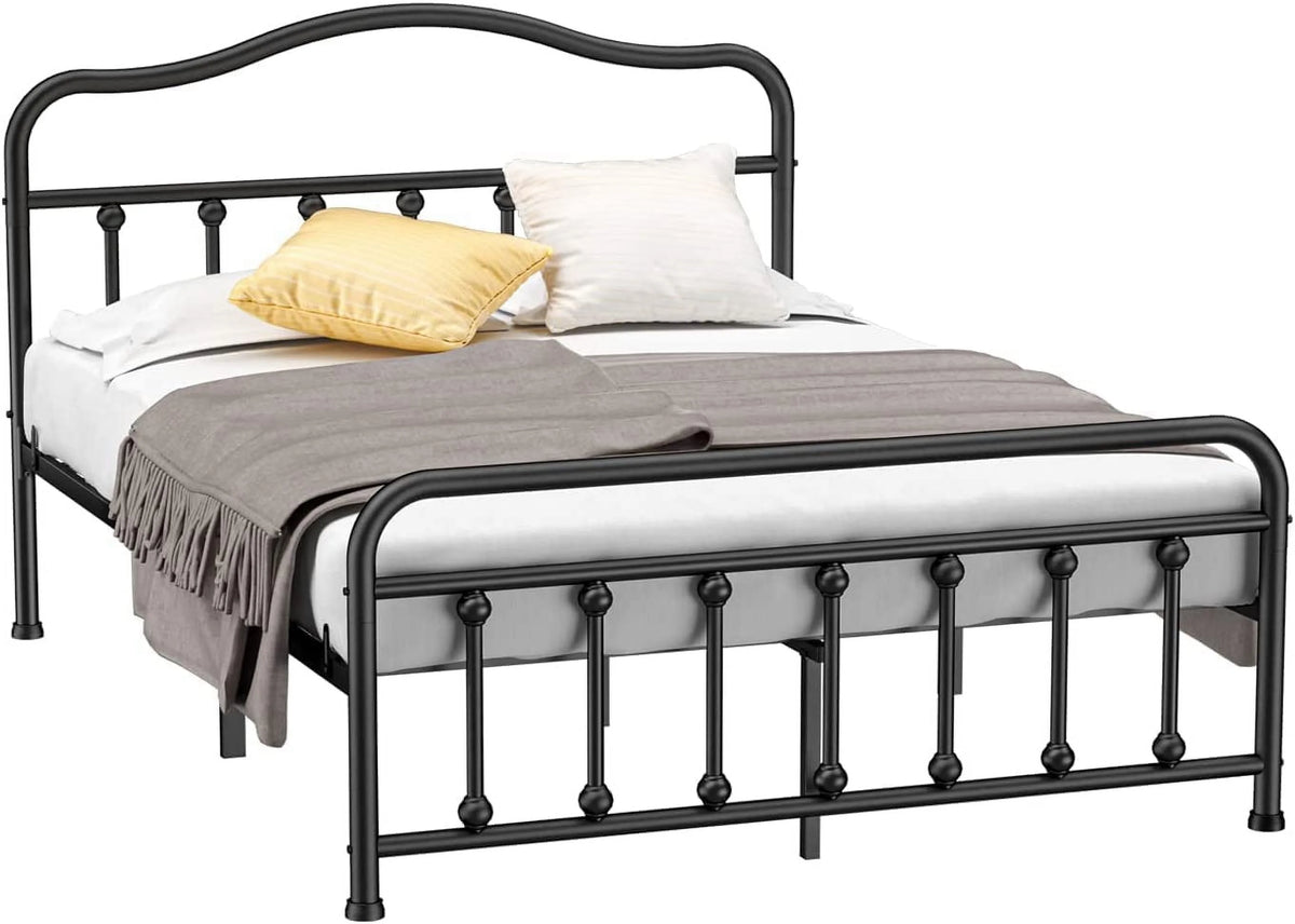 Queen Size Black Metal Platform Bed Frame with Headboard and Footboard P512651