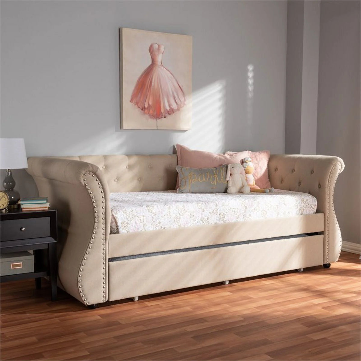 Beige Tufted Daybed with Trundle G849130
