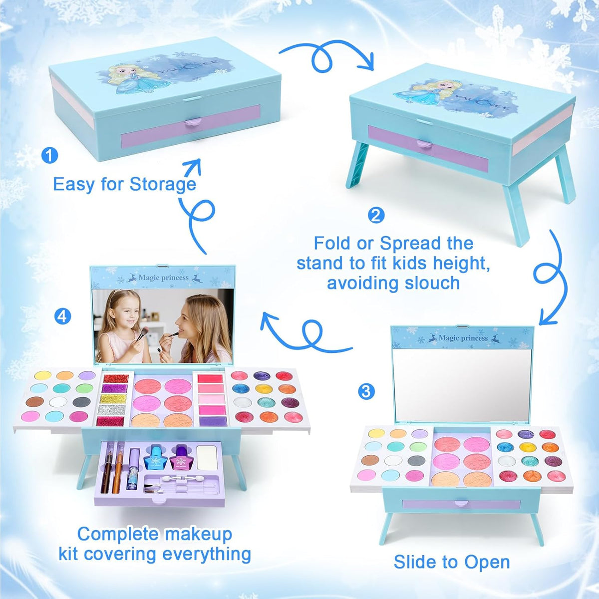 60pcs Princess Makeup Vanity Kit with Pretend Play Cosmetics D726