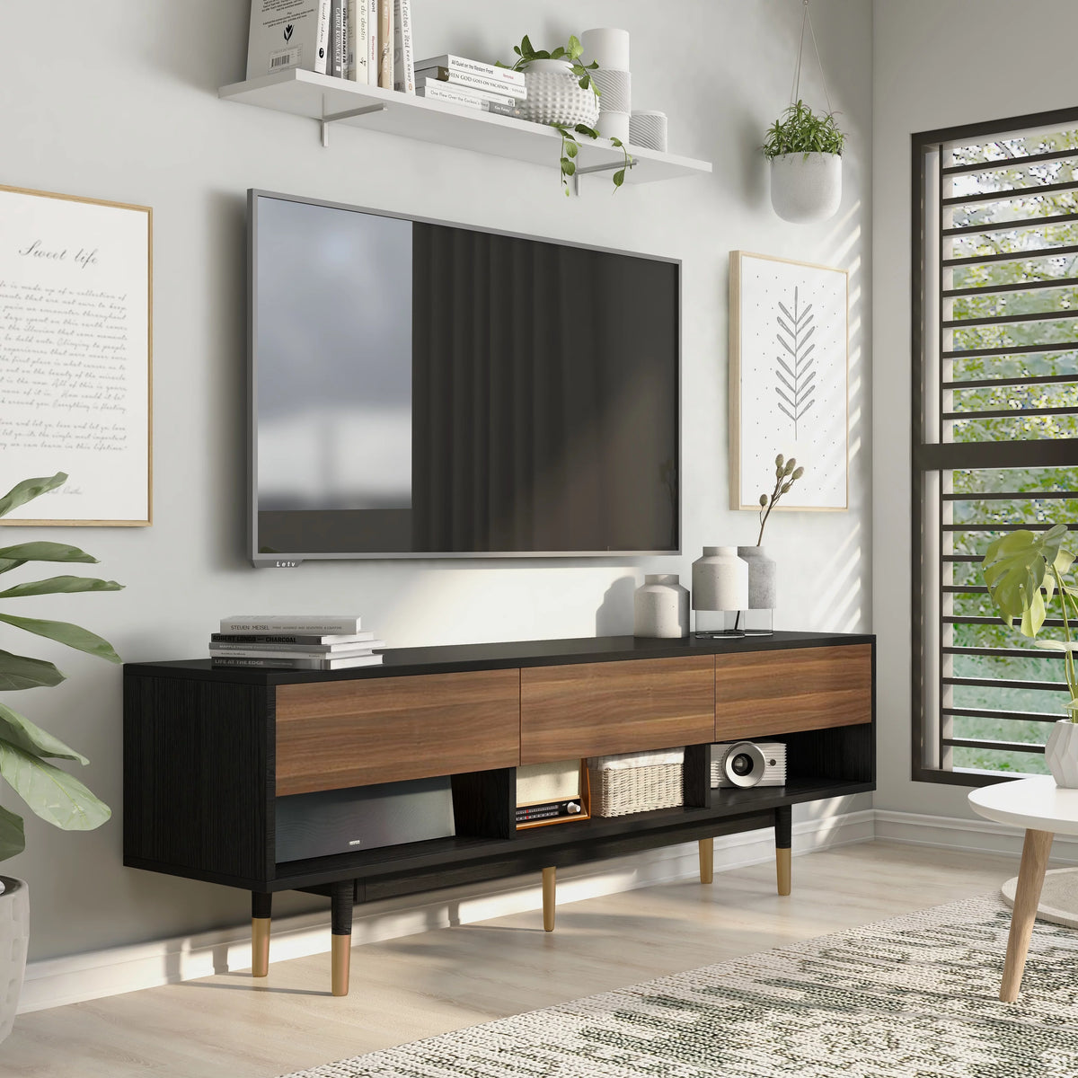 Black 71-inch 3-Shelf TV Console X327586