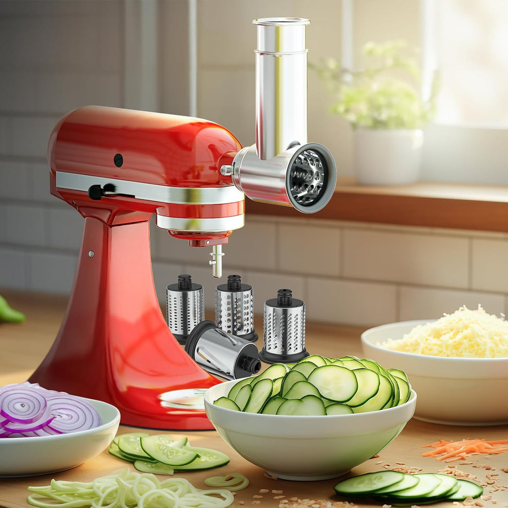 Stainless Steel Slicer Shredder Attachment for KitchenAid Stand Mixer with 4 Blades W497