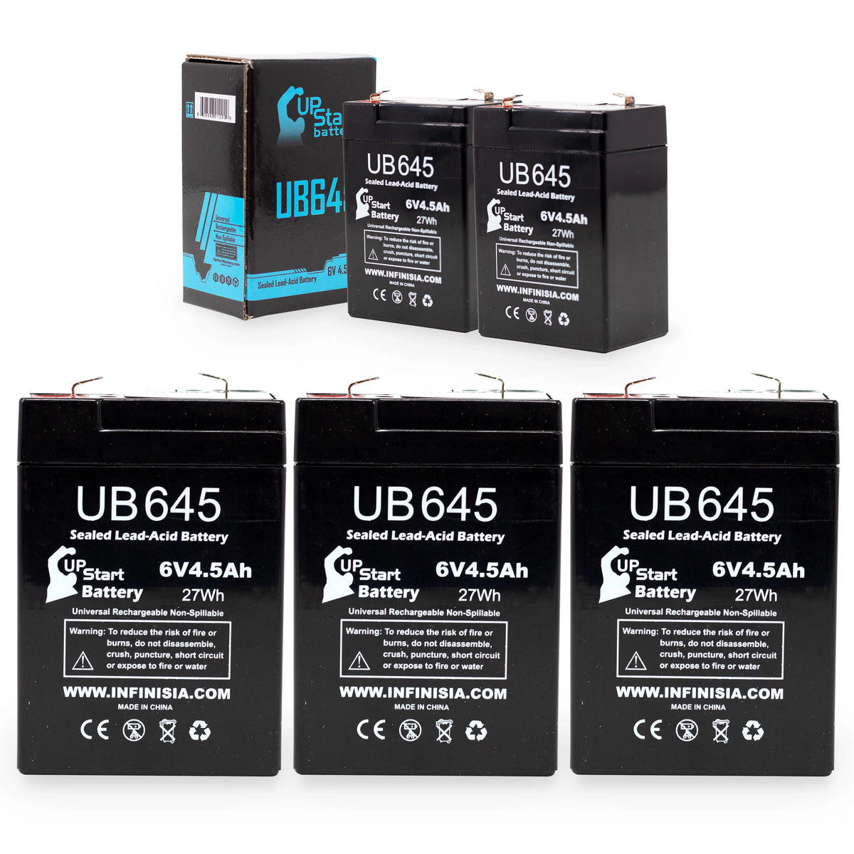 6V 4.5Ah Sealed Lead Acid Battery 5 Pack with Terminal Adapters Y546964