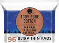 Cotton Topsheet Pads, Ultra Thin Pads with Wings, Unscented Menstrual Pads, 96 Count R3573