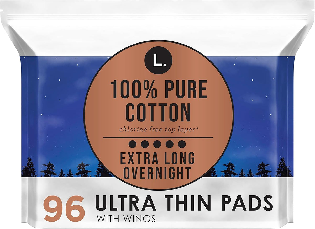 Cotton Topsheet Pads, Ultra Thin Pads with Wings, Unscented Menstrual Pads, 96 Count R3573