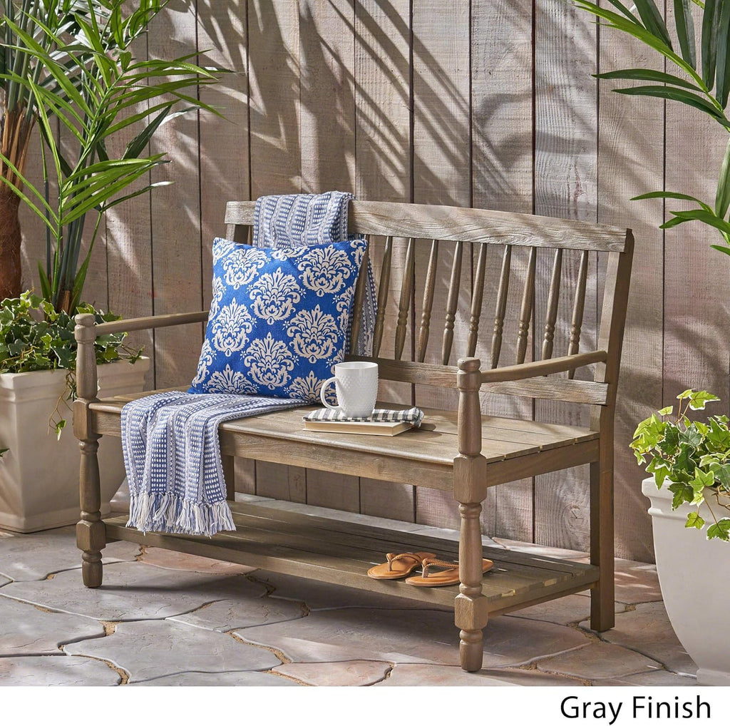 Acacia Wood Outdoor Bench with Shelf O195386