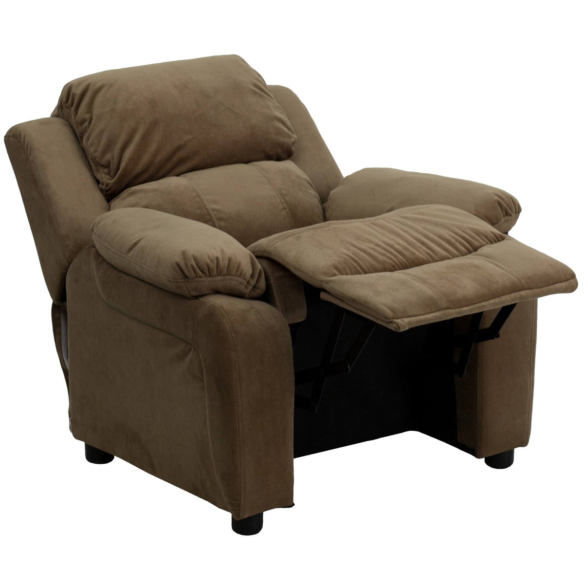 Brown Padded Kids Recliner with Flip-Up Storage Arms U9831
