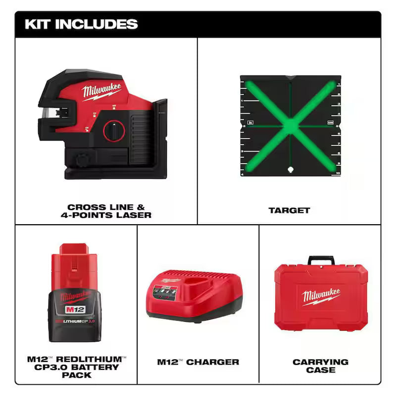 12-Volt Cordless Green Cross Line and 4-Points Laser Kit X726206