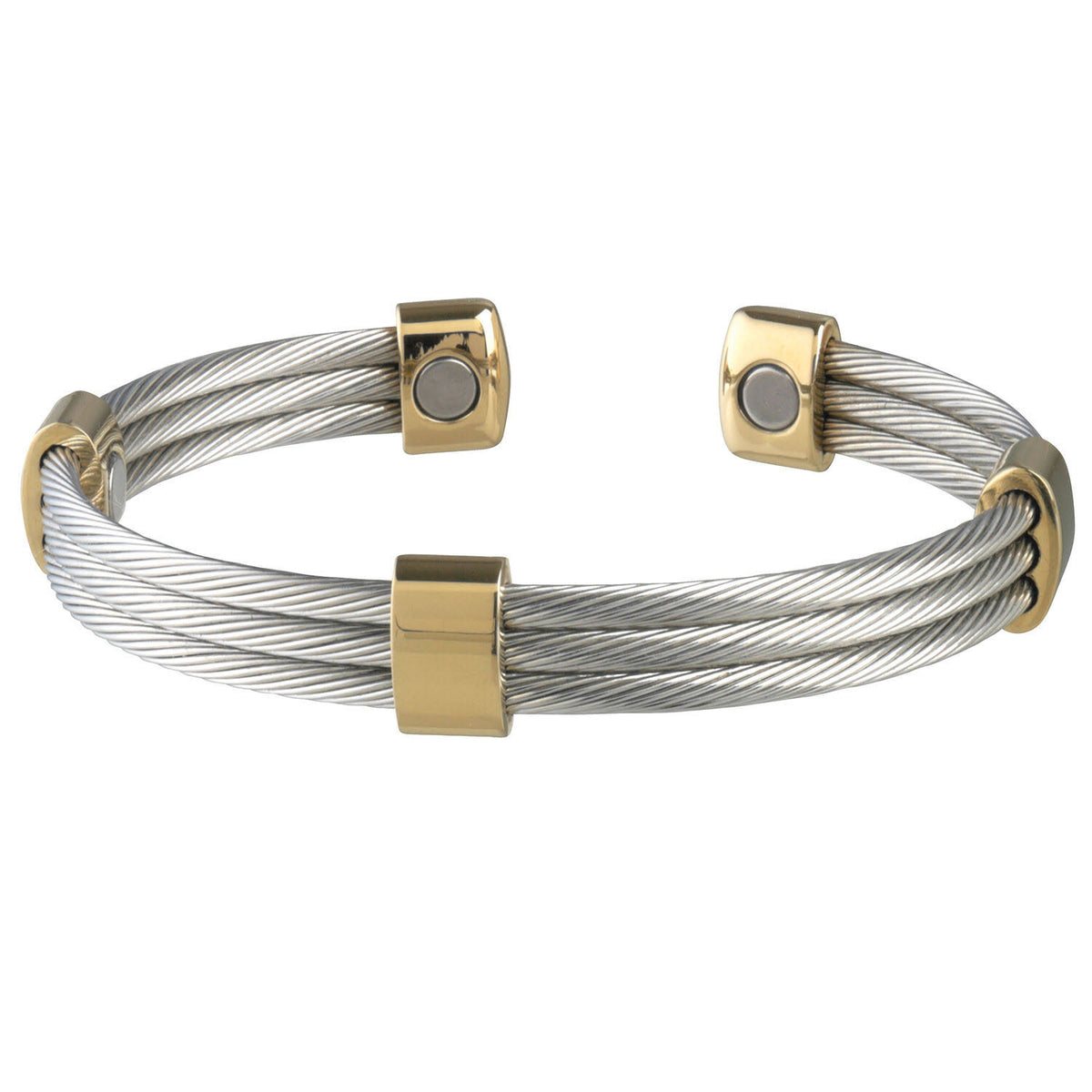 Trio Cable Stainless/Gold Magnetic Bracelet, Extra Large I429