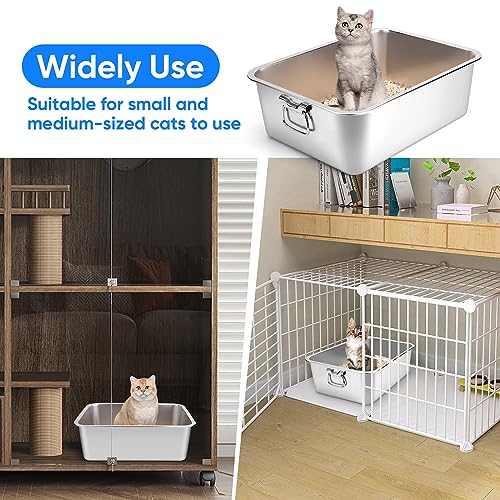 Stainless Steel Litter Box with Handle, 17.5" L x 13.5" W x 6" H, Non Stick Smooth Surface P488