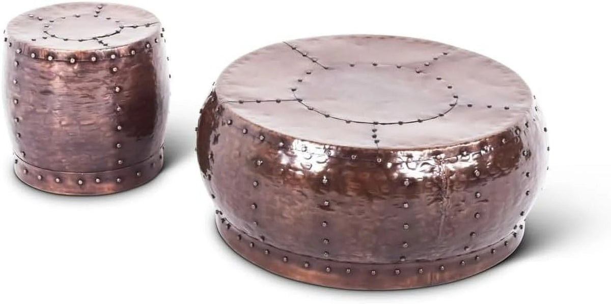 Antiqued Copper Iron Round End Table J2404