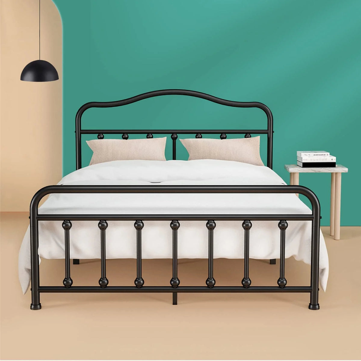 Queen Size Black Metal Platform Bed Frame with Headboard and Footboard P512651