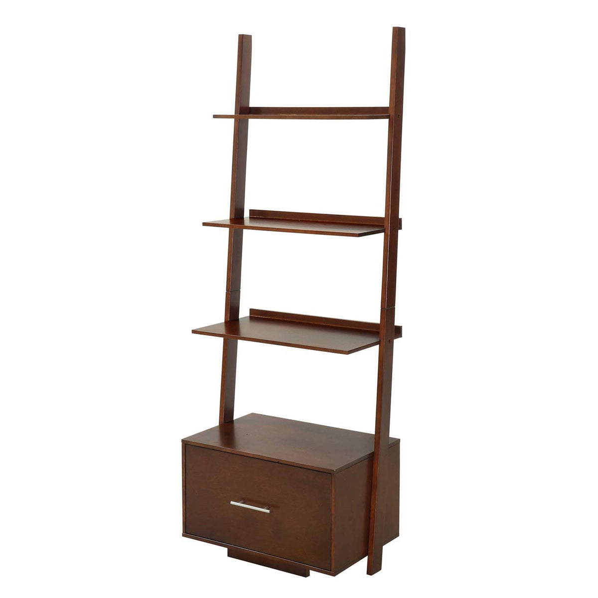 Espresso Ladder Bookcase with File Drawer Q525