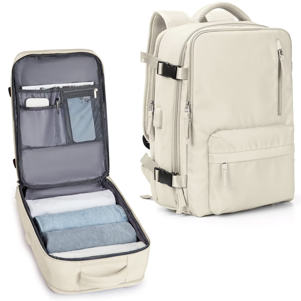 Beige Waterproof 14 Inch Laptop Travel Backpack with Shoe Compartment X370