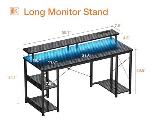 48 inch White Gaming Desk with LED Lights and Power Outlets V45140