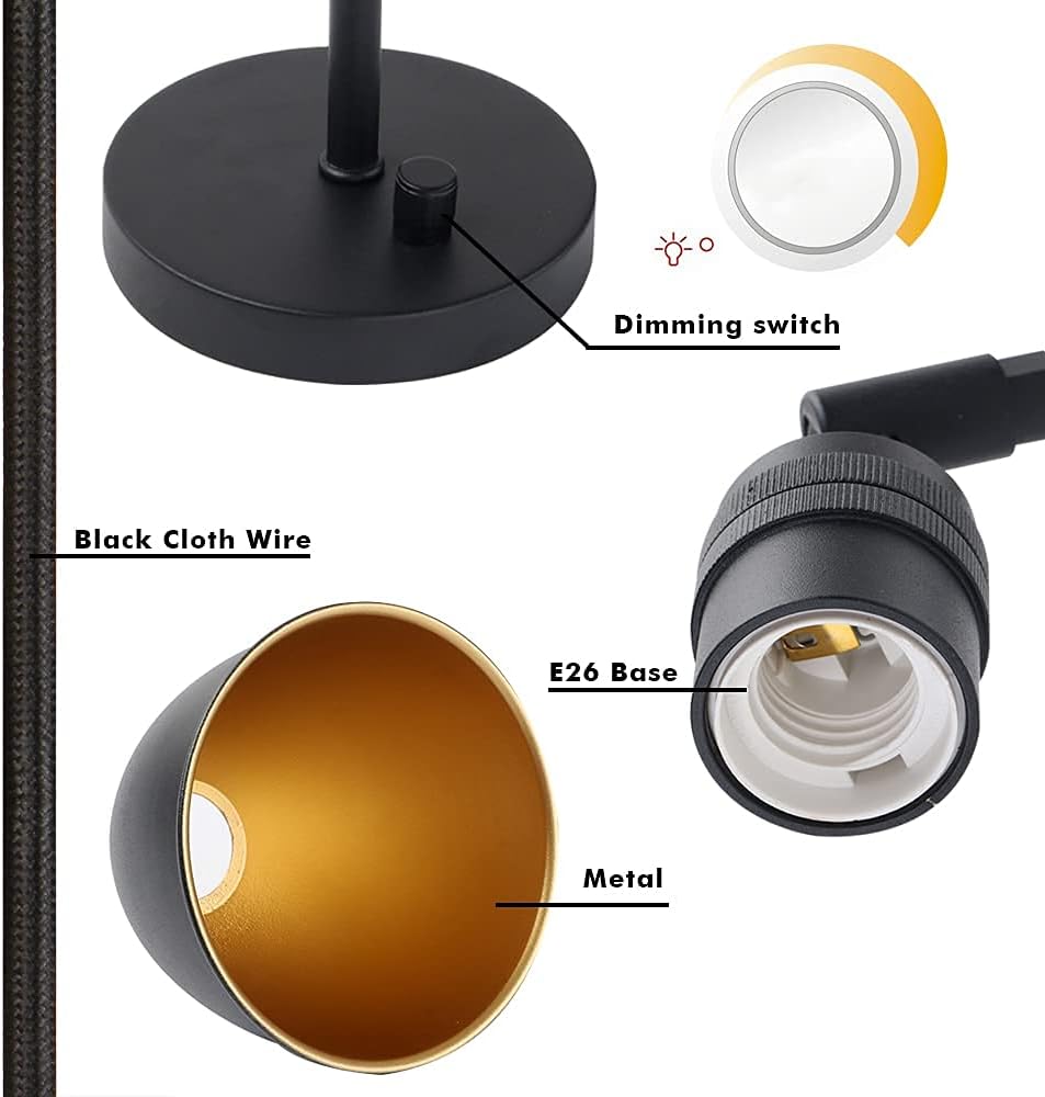 Vintage Plug in Wall Sconce, 1-Light Dimmable Industrial Metal Fixture Lamp with 6.1 Oval Black Metal Shade and 4.7 Black Canopy Z55581