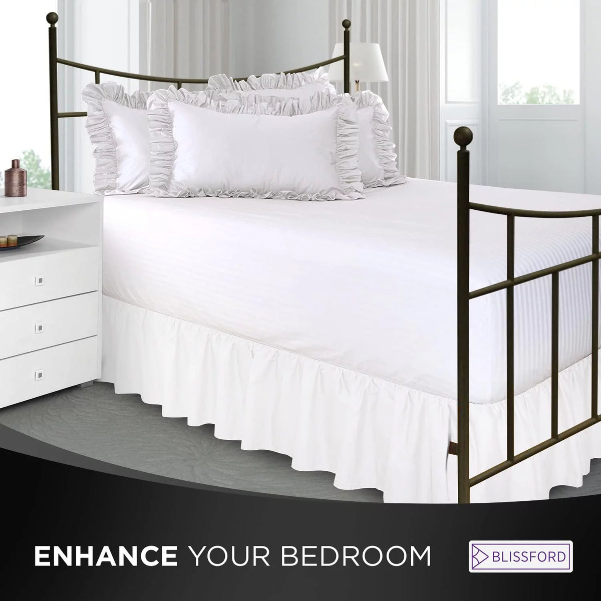 Queen White 21" Drop Ruffled Bed Skirt K8336
