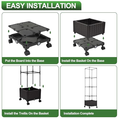 63" Large Metal Raised Garden Bed Planter Box with Trellis and Wheels V888