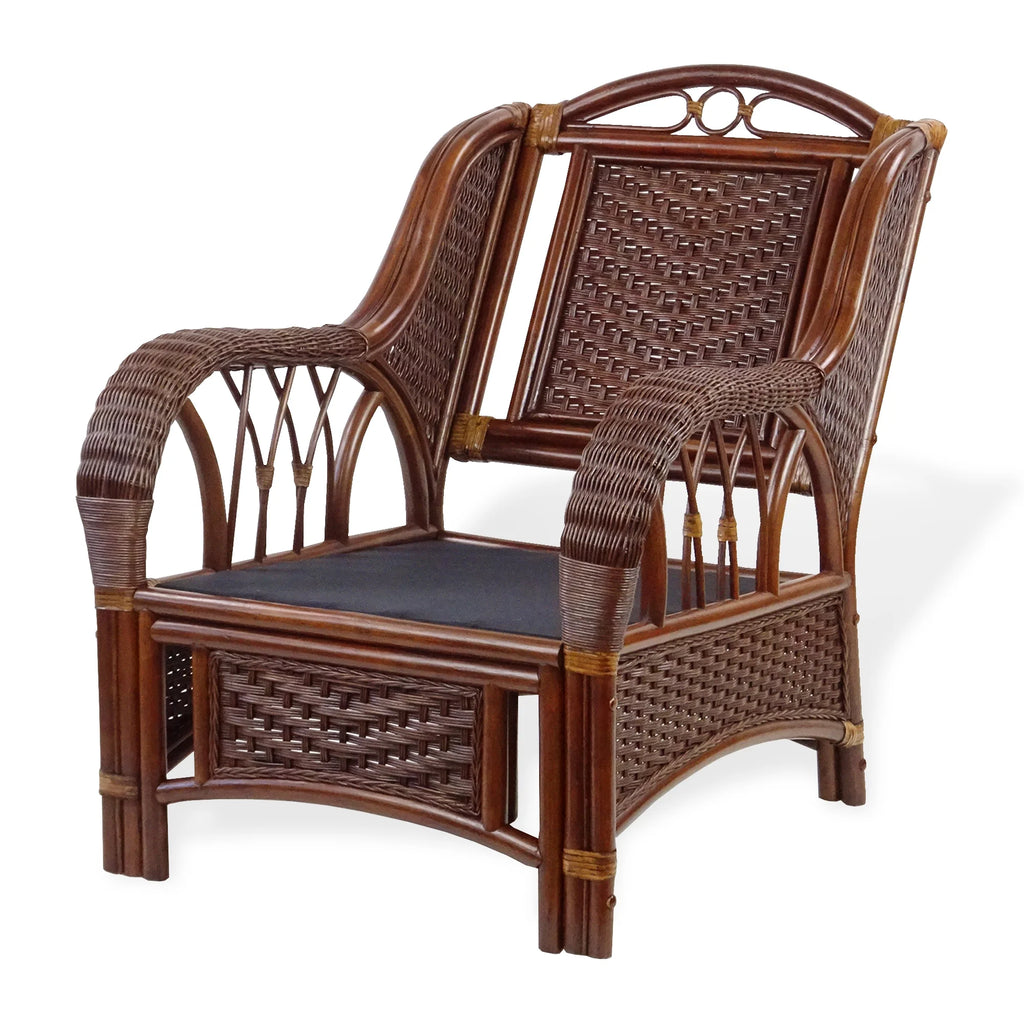 Dark Walnut Natural Rattan Wicker Armchair with Ottoman and Cushion H3501