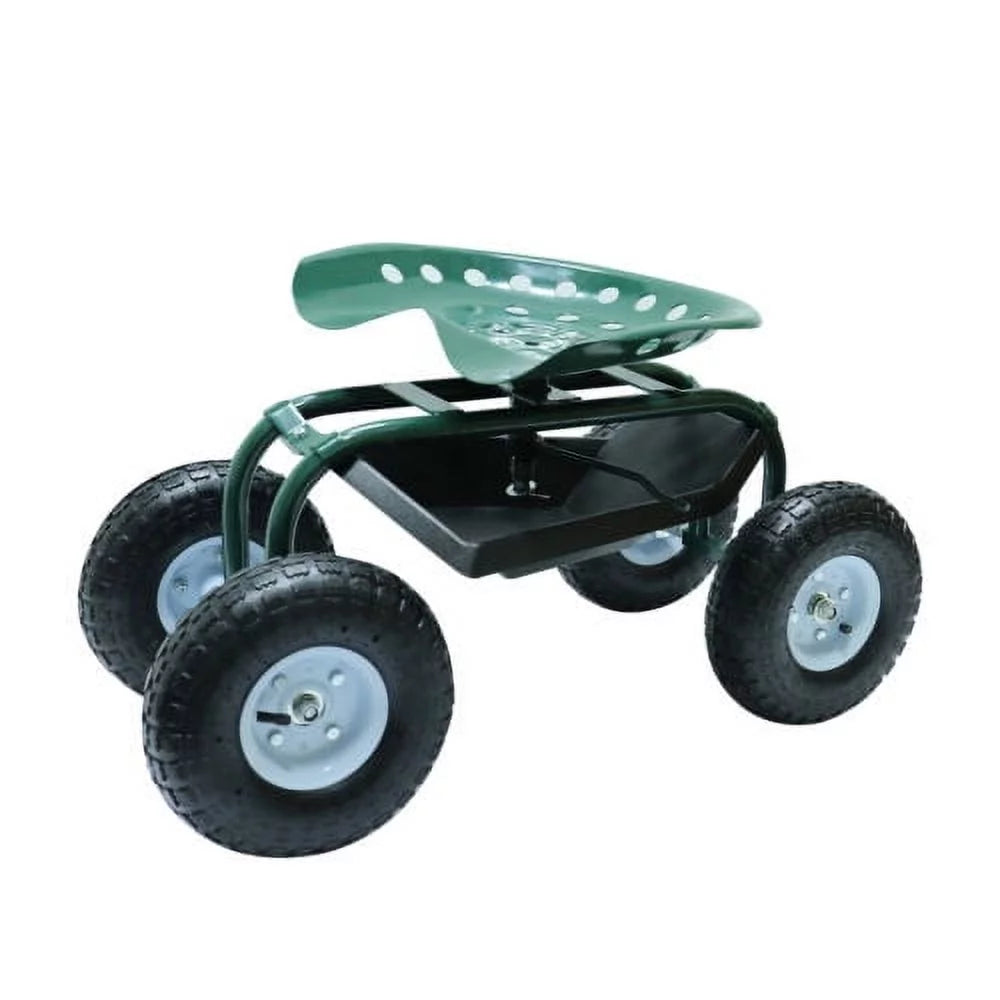 Green Metal Rolling Garden Seat Cart with 4 Wheels P541