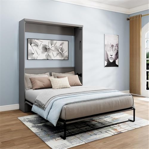 Queen Size Gray Solid Wood Murphy Wall Bed U8139