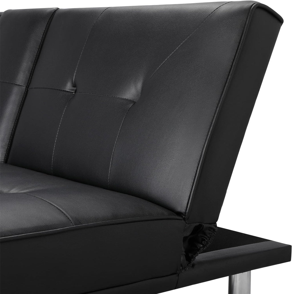 Black Faux Leather Futon Set Convertible Sleeper Loveseat Daybed I285963