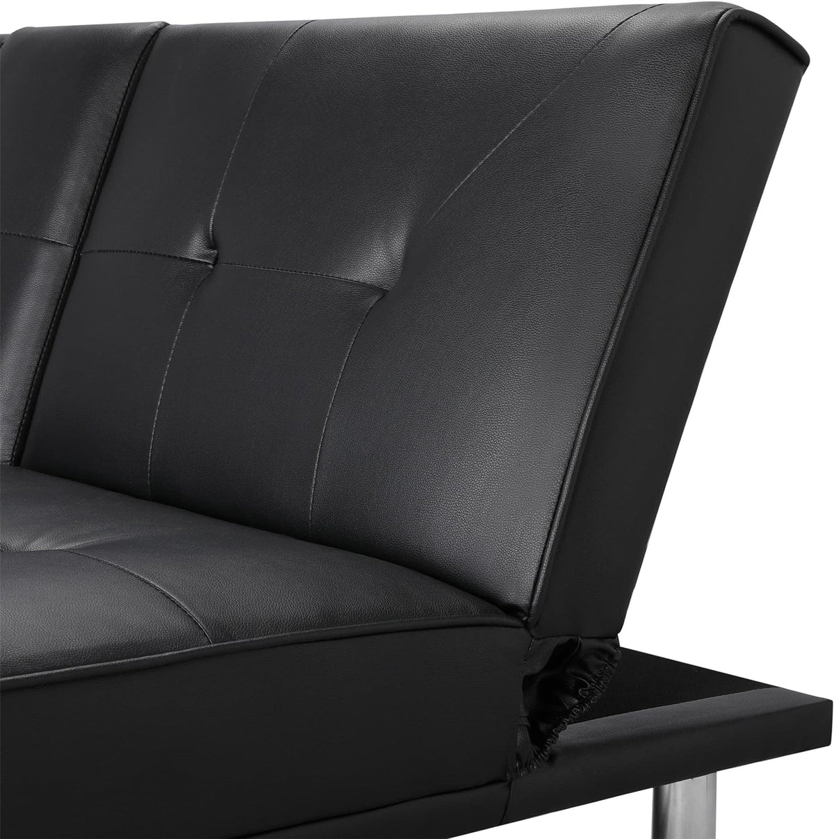 Black Faux Leather Futon Set Convertible Sleeper Loveseat Daybed I285963