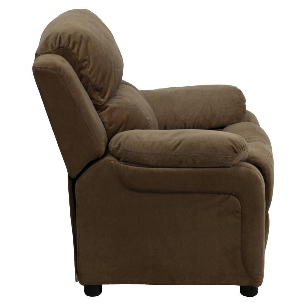 Brown Padded Kids Recliner with Flip-Up Storage Arms U9831