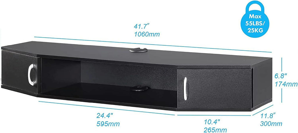 Black Walnut Floating TV Stand with Doors W2058