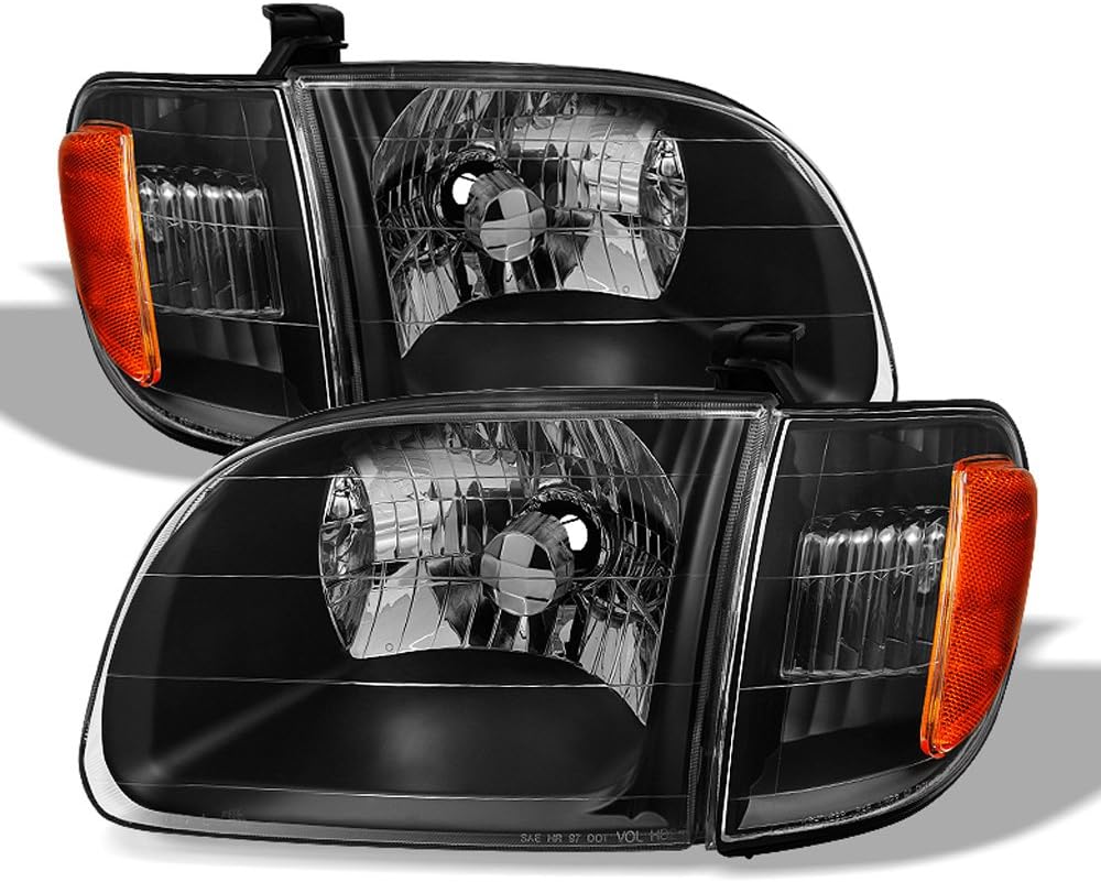 Blk Headlights Headlamp Driver + Passenger Side V729