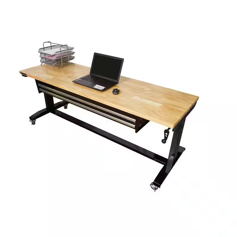 Adjustable Height Workbench Table with 2 Drawers in Black S410257