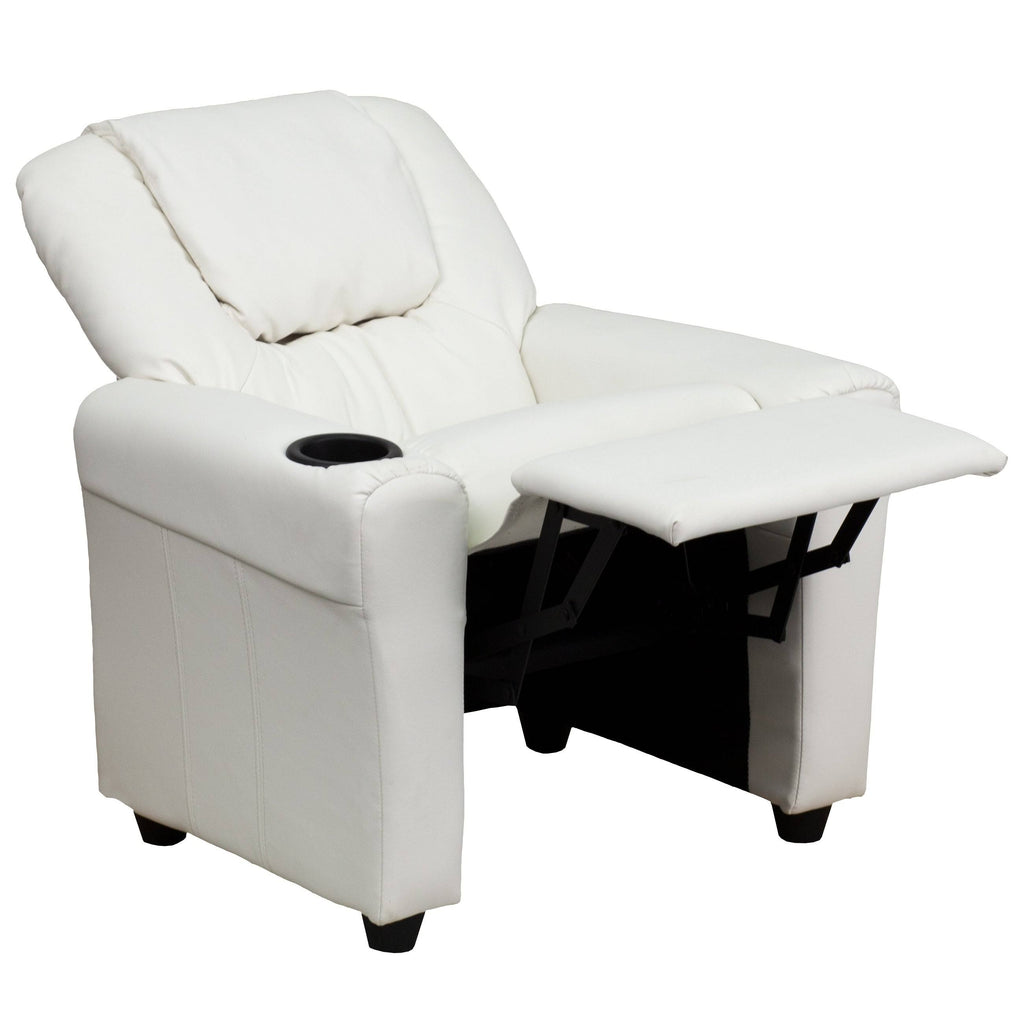 White Vinyl Kids Recliner with Cup Holder P414