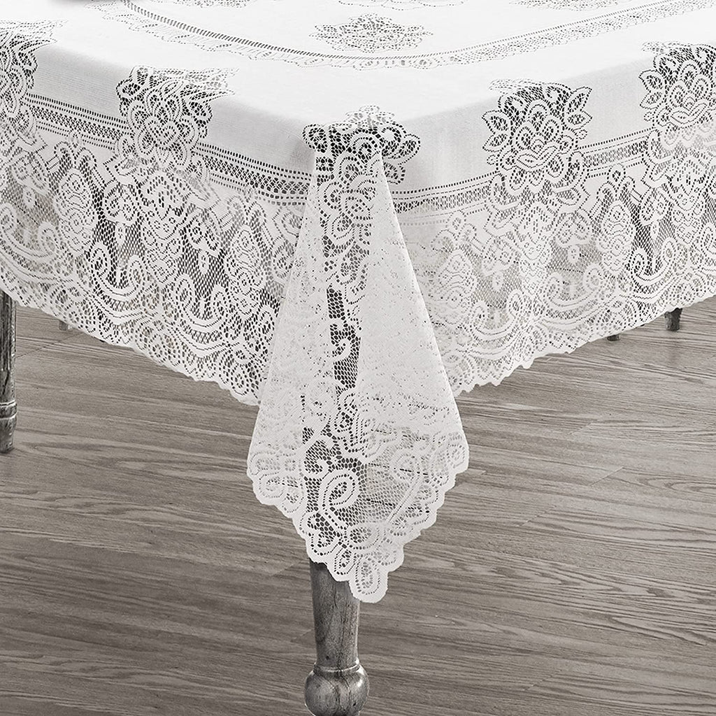 White Polyester Lace Tablecloth 52 x 70 Inch L96538