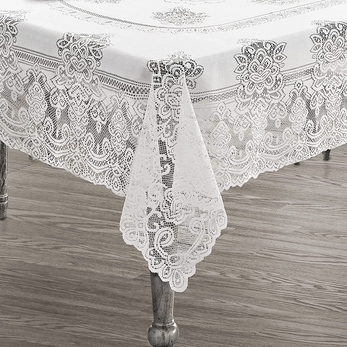 White Polyester Lace Tablecloth 52 x 70 Inch L96538