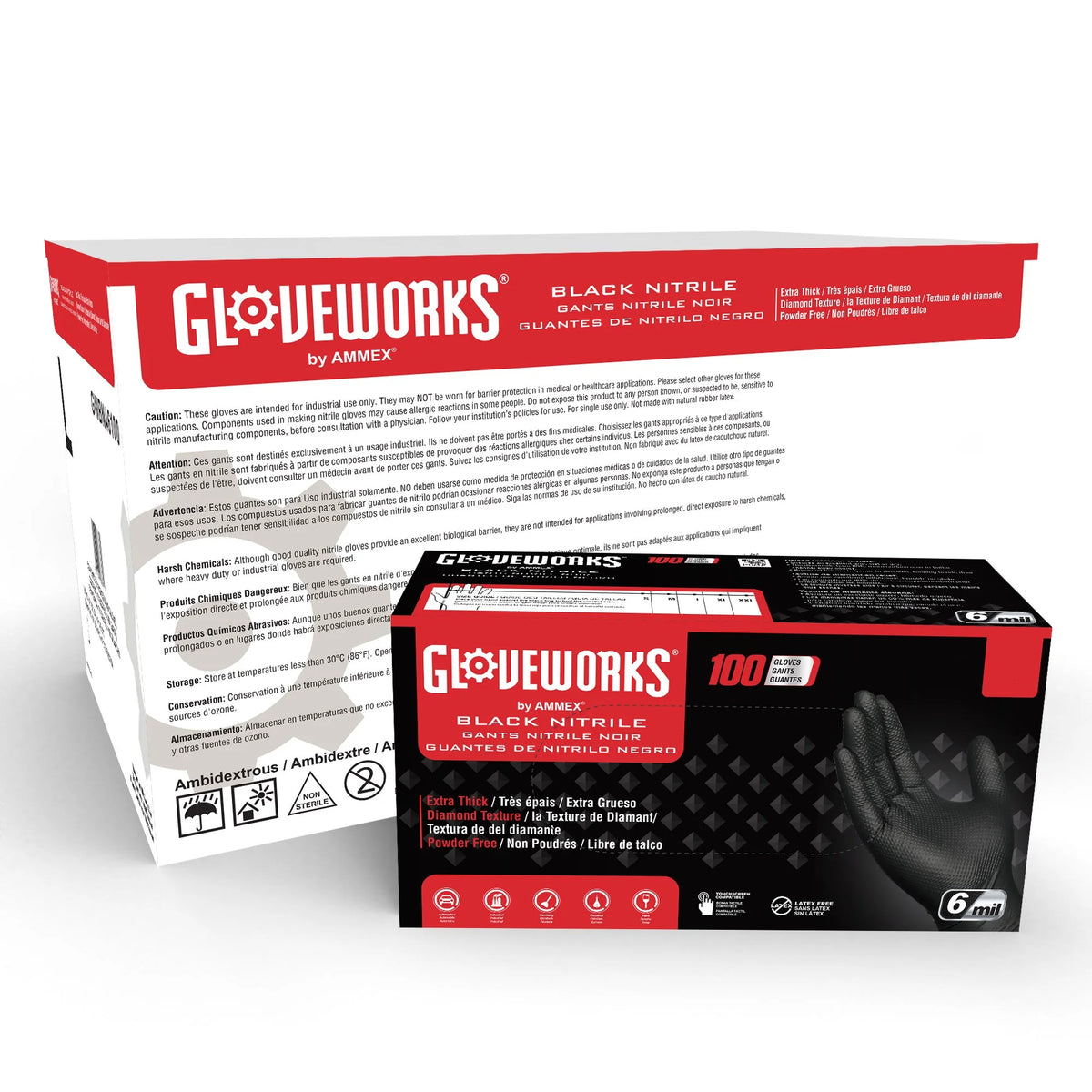 Black Nitrile Disposable Gloves, 6 Mil, Large, 100/Box J206