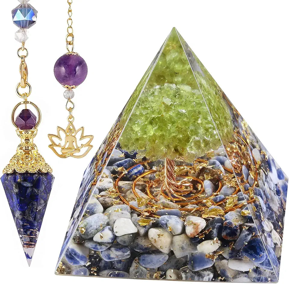Orgone Pyramid & Pendulum Set Sodalite Lapis Lazuli M666569