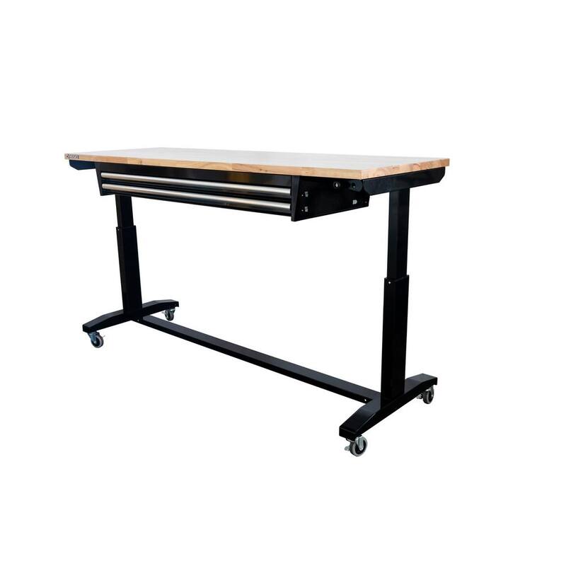 Adjustable Height Workbench Table with 2 Drawers in Black S410257
